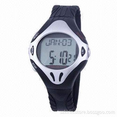 ABS case and PU band watch, digital movement with pulse meter, daily waterproof